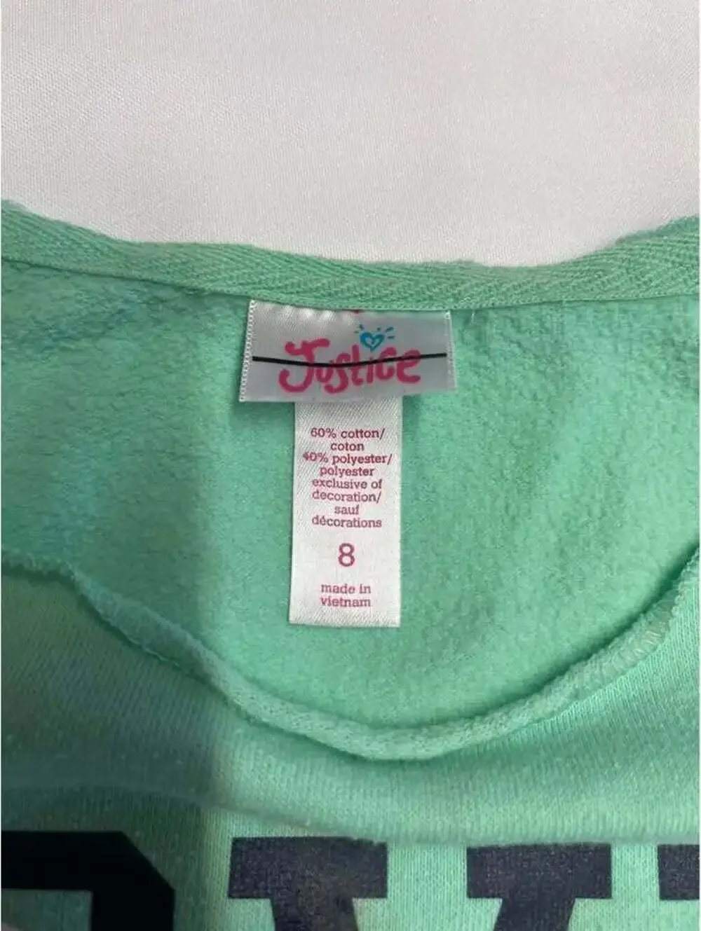 Justice Girls Size 8 Mint Green Love Graphic Pullover Sweatshirt